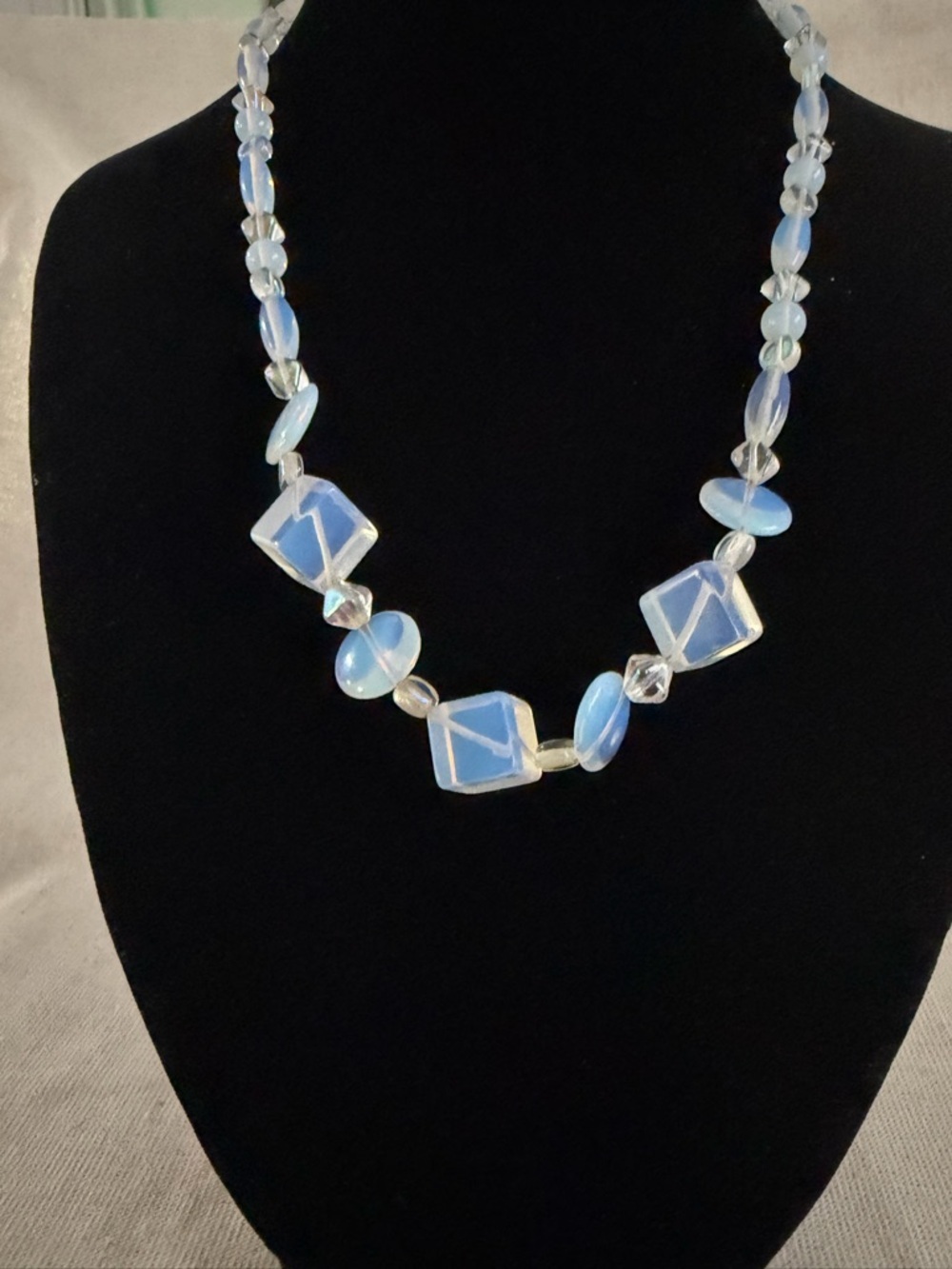 Blue Opalescent Glass Bead Necklace - Elegance at its best.